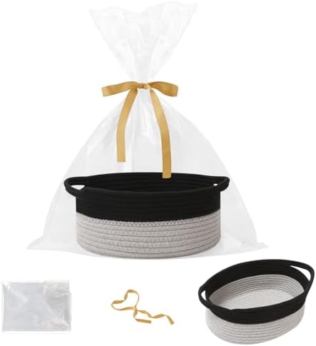Woven Rope Basket - Baby Gift Basket with Bag & Ribbon, Black&Grey by HZFTJOY