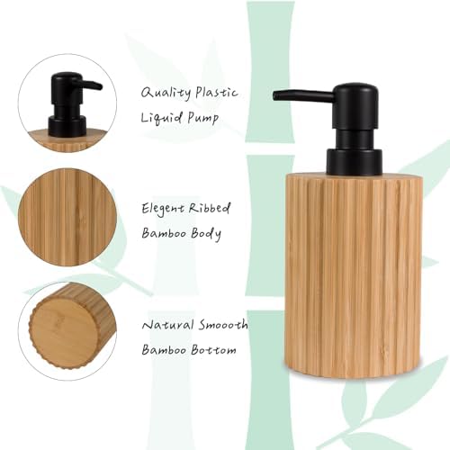 Ribbed Bamboo Soap Dispenser, Natural Finish Black Pump 2 Pack - Image 2