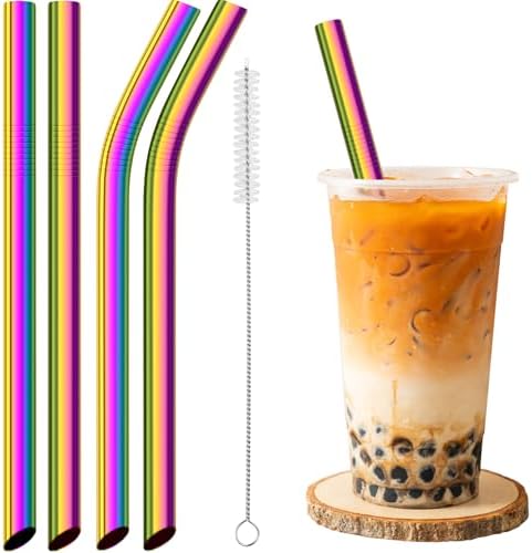 NiHome 4-Pack Stainless Steel Straws for Boba, Smoothie, 10.4” Metal Straws by NiHome