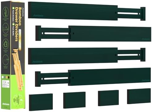 ANTOWIN Expandable Bamboo Drawer Dividers Organizers, Drawer Separators Splitter,17-22 inches Long Adjustable Spring-loaded Organizer for Large Utensil, Clothes, Tools(Dark Green) by ANTOWIN