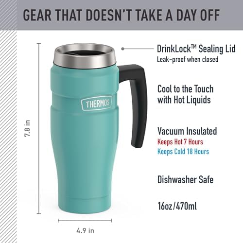 THERMOS Stainless King Travel Mug with Handle, 16oz, Matte Teal - Image 2