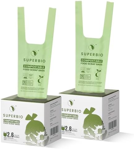 SUPERBIO 2.6 Gallon Compostable Bags, 100 Count, 2 Pack by SUPERBIOCOMPOSTABLEBAGS