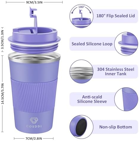CS COSDDI 12 oz Coffee mug - Stainless Steel Coffee Cup with Leakproof Lid - Image 2