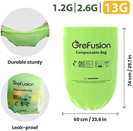 Compostable Bags,Trash bags 13+ gallon tall kitchen, Compostable Trash Lawn & Leaf Yard Waste Bags,Kitchen Compost Trash Bin Compatible,Extra Thick1.01 Mills,Certified by BPI and OK Compost(50count) - Image 3