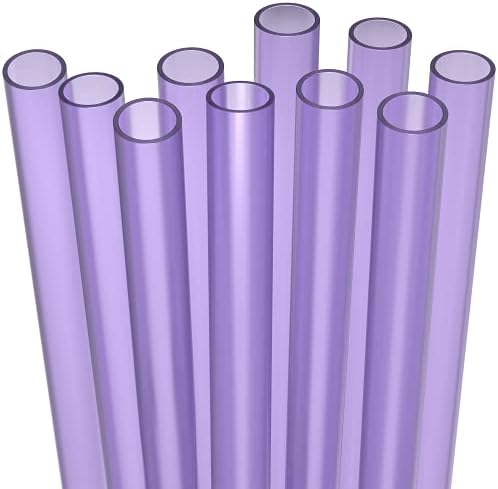 Fiesta First 10 EXTRA WIDE Long Reusable Purple Hard Plastic Drinking Straws + Cleaning Brush - Fat Thick Large Jumbo Straws for Smoothies and Milkshakes - Purple - Dishwasher Safe BPA Free by Fiesta+First