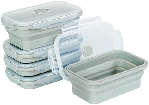 Plus 4PCS Foldable Silicone Food Storage Containers for Kitchen Storage for Leftovers Fruits and Meal Prep Dishwasher Safe Microwave Safe Ideal for Home and Travel (grey, 27OZ) by TZCOBLI