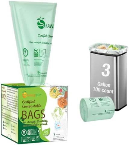 OrangeBio 3 Gallon Compostable Trash Bags, 100 Count, BPI Certified by OrangeBio