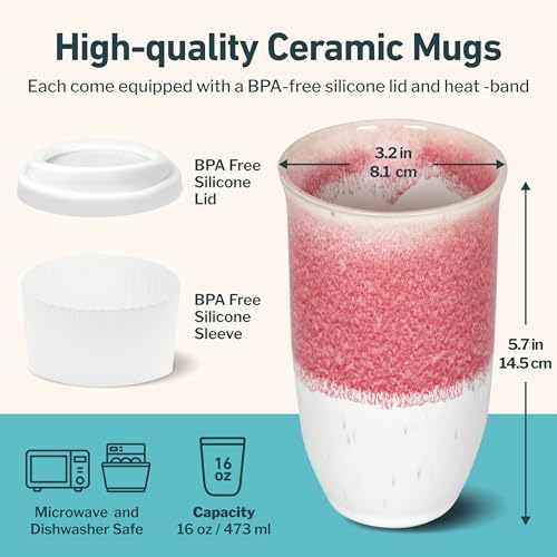 NOVA CERAMICS Coffee Travel Mug - Coffee Travel Cup – Microwave & Dishwasher Safe Coffee Pink Tumbler - Gifts For Women Men Him Her – 16oz – Coral Pink - Image 3
