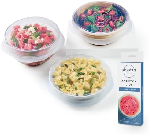 Stasher Premium Reusable Silicone Stretch Lids, Clear, 3-Pack, Large by Stasher