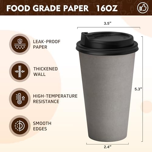 YEEHAW 16 oz Coffee Cups with Lids, Grey, 100 Pack - Image 2