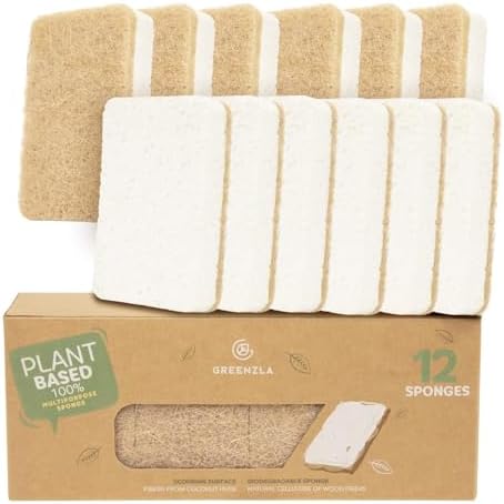 GREENZLA 12 Pack Kitchen Sponges | Non-Scratch Hemp & Sisal by GREENZLA