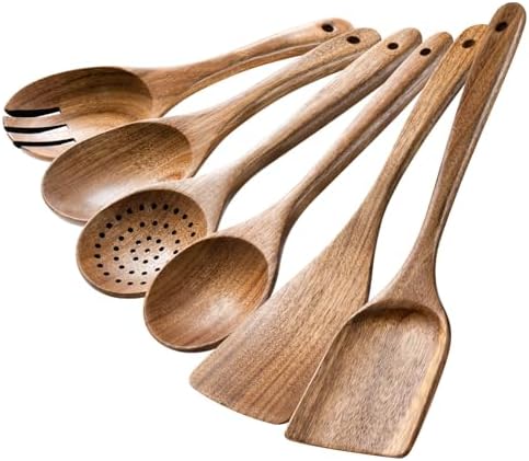 HSM Wooden Spoons for Cooking, 6-Piece Acacia Wood Kitchen Utensil Set by Unknown