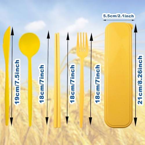 ELANE 4 Sets Reusable Travel Utensils Set with Case,Camping Cutlery Set Reusable Cutlery Set with Case,Utensil Sets for Lunch Picnic Daily Use Outdoor (yellow) - Image 2