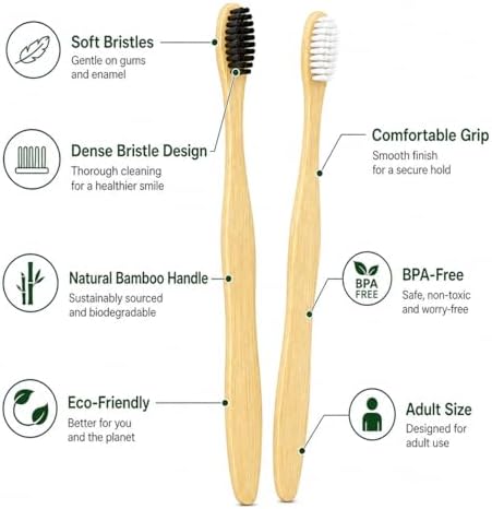 Bamboo Toothbrushes for Adults 10 Pack, Eco Friendly Wooden Toothbrush with Soft BPA Free Bristles, Natural Biodegradable Organic Toothbrush, Plastic Free Bulk Toothbrushes for Sustainable Oral Care - Image 2
