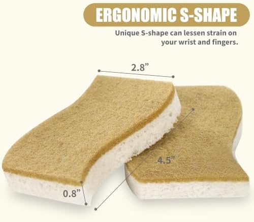 5 Pack Plant‑Based Kitchen Sponges, Biodegradable Dish Scrub Pads, White - Image 3