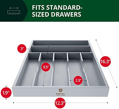 ROYAL CRAFT WOOD Luxury Bamboo Kitchen Drawer Organizer - Silverware Organizer - Utensil Holder and Cutlery Tray with Grooved Drawer Dividers for Flatware and Kitchen Utensils (7 Slot, Gray) - Image 4
