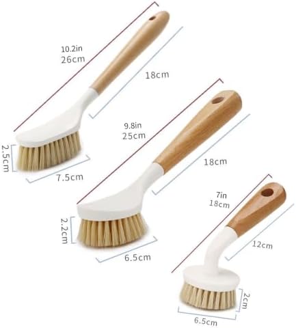 3pcs Wooden Dish Brush,Natural Sisal Bristle Kitchen Scrubber | Short Medium Long Wood Handle Brush,Eco Friendly Non Scratch Pot Cleaner (3‑Pack Long Round‑Head) - Image 6