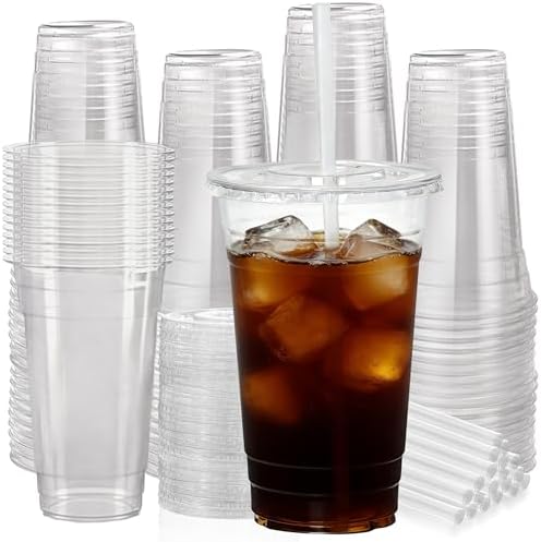 100 Pack 24 oz Leak-Proof Clear Plastic Cups with Lids and Straws by NewCupNewLife-cundao