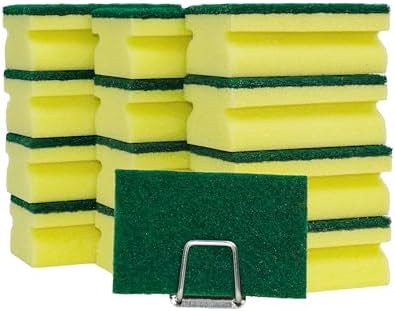 Sponges, Eco Non-Scratch Scrub Pads, Dish Scrubber for Cleaning Kitchen and Dish Cleaning,12 Scrubbing Sponges+ Draining Rack by NESTLY