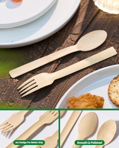 Devot 100% Bamboo Disposable Cutlery Set - 120 Mix (60 Forks,60 Spoons) - Image 5