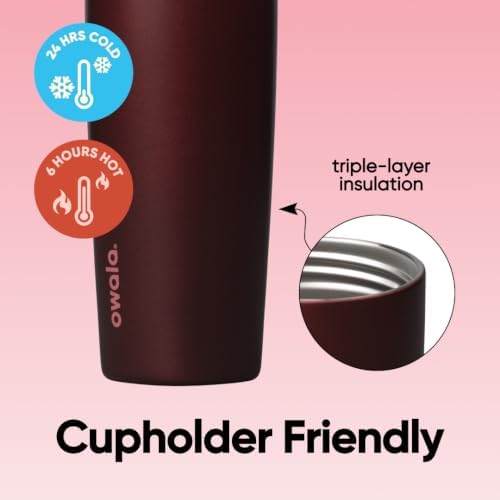 Owala SmoothSip Slider Insulated Stainless Steel Coffee Tumbler, Reusable Iced Coffee Cup, Hot Coffee Travel Mug, BPA Free 20 oz, Black Cherry - Image 2