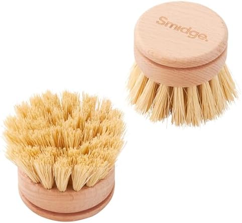 Smidge Natural Beechwood Dish Brush Replacement Head Set, Wooden Dish Brushes for Washing Up, Includes Two Spare Heads for a Smidge Wand by Smidge