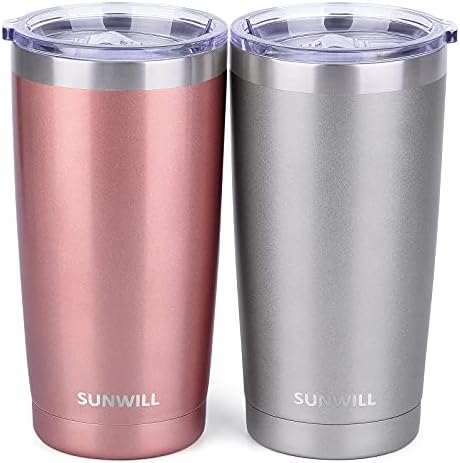 SUNWILL Travel Coffee Mug Set of 2, 20 oz Tumbler with Lid, Insulated Stainless Steel Cup for Water, Tea, Ice, Rose Gold & Cool Grey by SUNWILL