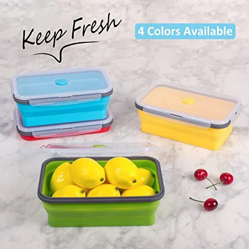 Collapsible Food Storage Containers with Airtight Lid, 40.5 oz, Large Kitchen Stacking Silicone Collapsible Meal Prep Container Set for Leftover, Microwave Freezer Dishwasher Safe, 4 Colors, Set of 4 - Image 2