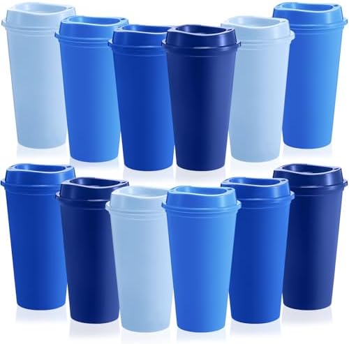 FillTouch 12 Pcs 16 oz Reusable Coffee Cups with Lids, Blue Gradient by FillTouch