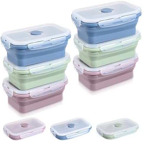 6 Pcs Silicone Food Containers 18.6 oz Collapsible Storage Containers with Airtight Lids Stacking Meal Prep Lunch Leftover Food Fruits Storage Foldable Box for Freezer Microwave Dishwasher Safe by Unknown