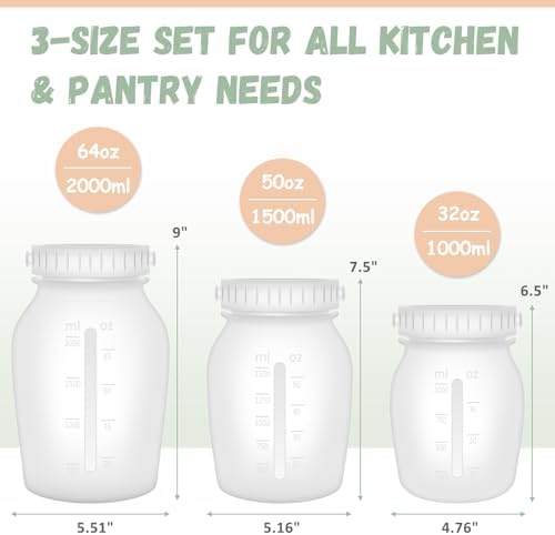 Silicone Food Storage Containers Set, Leak proof Pickling Canister Jars with Lid, Collapsible Reusable Kitchen Pantry Organization Canisters, Suitable for Pickling, Dishwasher Freezer Safe, 3 Pack - Image 2