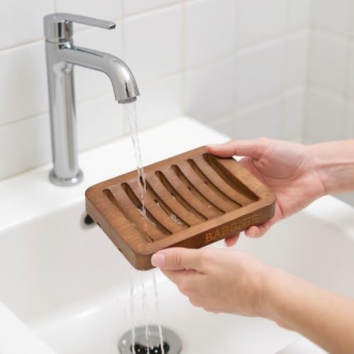 2 Pack FSC Bamboo Soap Holder, Slotted Self-Draining Dish, Walnut Style - Image 4
