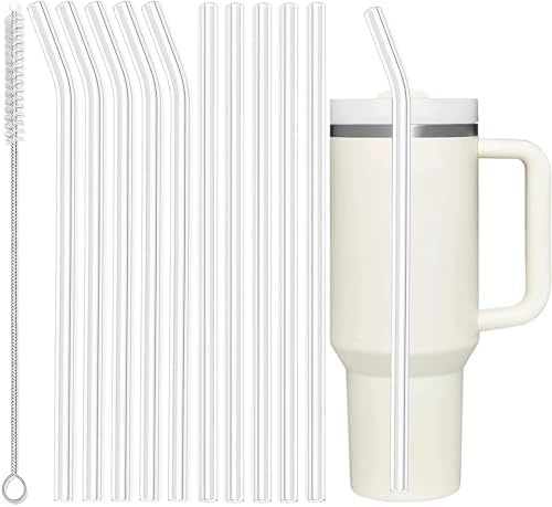 ALINK 10 Pcs Replacement Straws for Stanley 40 oz 30 oz Tumbler, 12 inch Long Reusable Tritan Plastic Clear Tumbler Straws for Stanley Cup, Owala 40 oz, Yeti 42 oz Accessories with Brush by ALINK