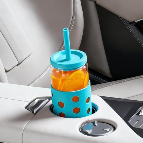 Mrsdry 16 oz Glass Cups with Lids and Straws for Gift, 4-Pack, Blue - Image 4