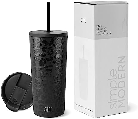Simple Modern Insulated Tumbler with Lid and Straw | Iced Coffee Cup Reusable Stainless Steel Water Bottle Travel Mug | Gifts for Women Men Her Him | Classic Collection | 20oz | Black Leopard by Unknown