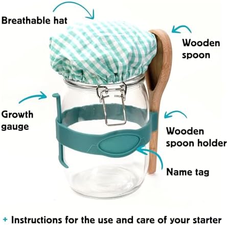 Kikkerland Sourdough Starter Kit – DIY Bread Baking Supplies with Glass Jar, Wooden Spoon, & Breathable Hat – Homesteading & Homemaking Essentials - Image 4