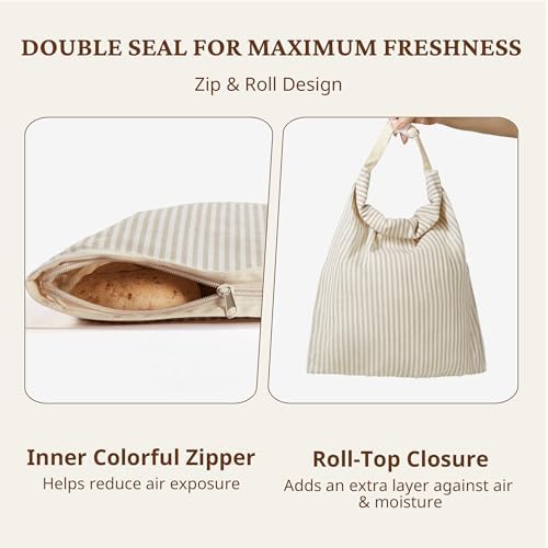 BRONYPRO Beeswax Bread Bags for Homemade Bread Sourdough, 2 Pack Reusable Sourdough Bread Bags with Zipper, Organic Beeswax & Linen Bread Storage, Eco-friendly & Long-latsing,Large 17x12.6in,Beige - Image 3