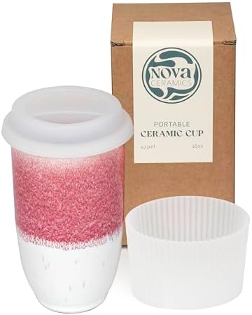 NOVA CERAMICS Coffee Travel Mug - Coffee Travel Cup – Microwave & Dishwasher Safe Coffee Pink Tumbler - Gifts For Women Men Him Her – 16oz – Coral Pink by NovaCeramics