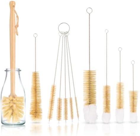 11 Pack Natural Bamboo Bottle Brush Set with Straw Cleaner by BONUMVITA