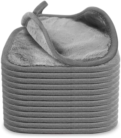 Puomue Makeup Remover Cloth 12 Pack, Ultra Soft and Reusable Microfiber Makeup Remover Towels for All Skin Types, Perfect Face Towels for Women, 6 Inch x 6 Inch, Grey by Puomue
