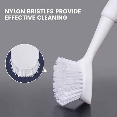 Dish Brush with Handle, Dish Scrub Brush with Built-in Scraper - Image 4