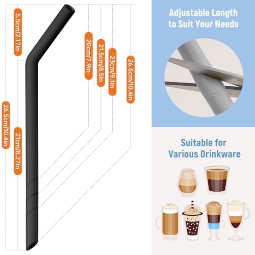 NiHome 6 PCS Extra Wide Reusable Bent Silicone Straws for Boba & Smoothies - Image 4