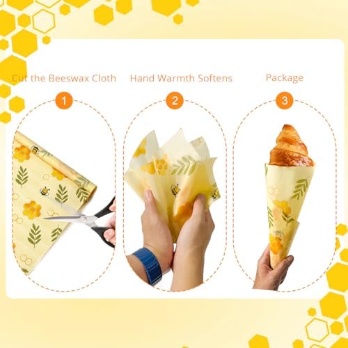 Reusable Beeswax Food Wrap Roll, 13x39 Inches Cut-to-Size Beeswax Paper for Bread, Sustainable Eco Friendly Cotton Food Storage Wraps for Cheese, Fruit, Veggies, Washable Plastic Free - Image 7