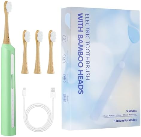 Sonic Electric Toothbrush with Bamboo Heads, Light Green by Unknown