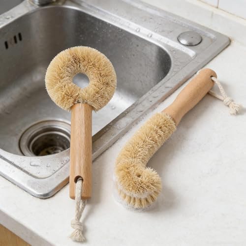 Cactus Bottle Brush Set, 2PCS-Eco-Friendly with Natural Wood Handle & Cactus Fiber Bristles for Deep Cleaning Bottles, Pans, and Kitchen Dishes by ccsxqy