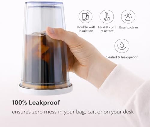 Reusable Iced Coffee Cup 16 Oz, Leakproof Iced Coffee Tumbler, Clear Plastic Tumbler with Lid and Straw, Double Wall Insulated, BPA-Free, No Sweat, for Hot and Cold Drinks - Image 4