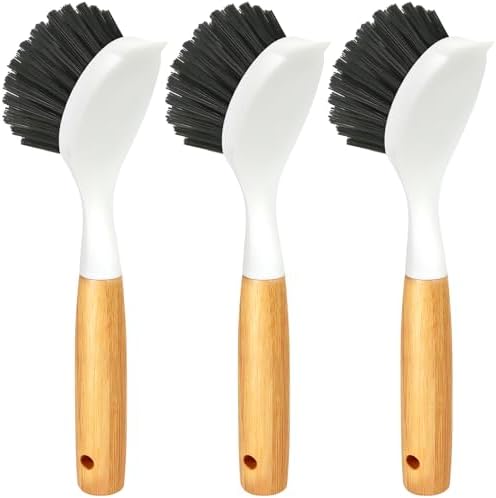 Holikme 3 Pack Dish Brush with Bamboo Handle Cleaning Brush,Black by Holikme