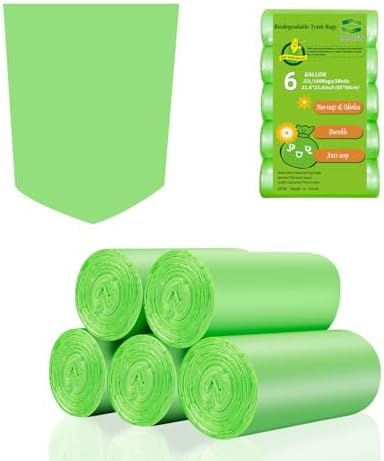 Compostable Kitchen Trash Bags 6-Gallon - Heavy Duty Medium Unscented Biodegradable Garbage Bag Bulk 5 Rolls 100 Count Portable Toilet Wastebasket Liners for Bathroom Office Inwaysin by Inwaysin