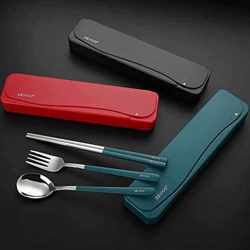 DEVICO Travel Utensils with Case, 4Pcs Portable Silverware Set for Work, 18/8 Stainless Steel Reusable Cutlery, Korean Spoon and Chopsticks Fork for Camping, School, Lunch Box Accessories (Dark Green) - Image 5