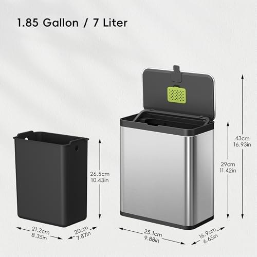 EKO Kitchen Compost Bin, 7L / 1.85 Gal Stainless Steel with Removable Inner Bucket and Deodorizer Compartment, 2-in-1 Countertop Compost Bin with Lid, Food Waste Caddy for Kitchen (MMT & Black Finish) - Image 2